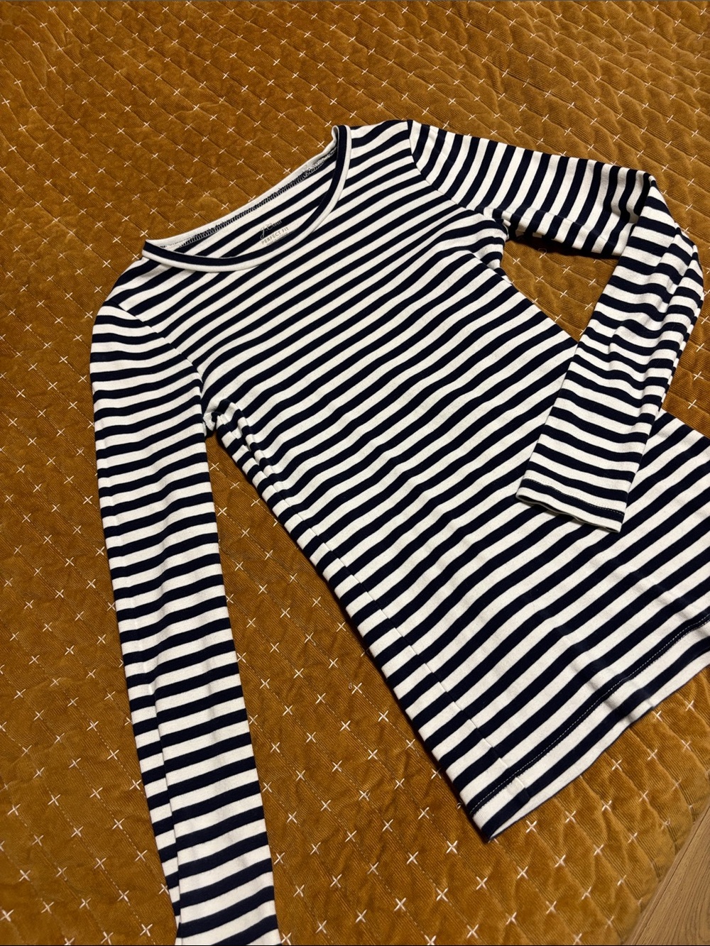 J. Crew Black and White Striped Long-Sleeve Crewneck